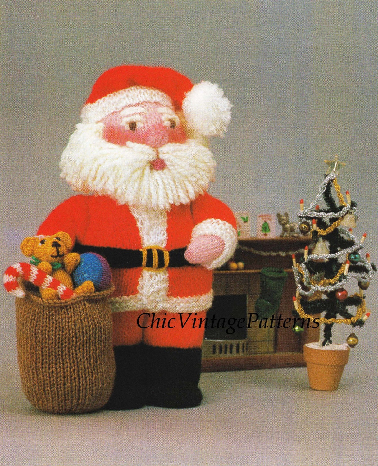Knitted Santa ... Soft Toy Pattern ... by ChicVintagePatterns