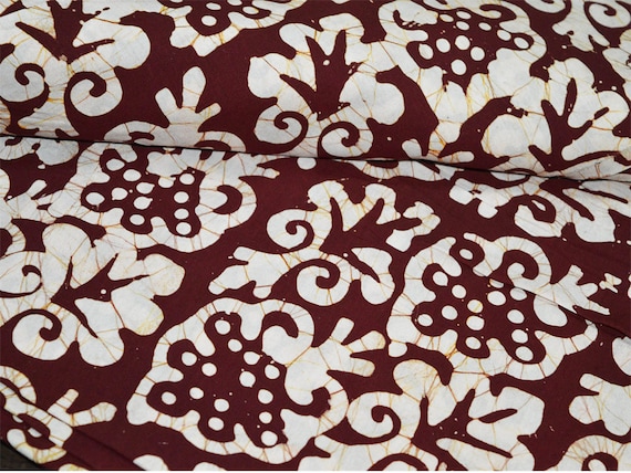 Dark Maroon Batik Print Cotton Fabric Indian Cotton Fabric Dark Maroon Batik Print Cotton Fabric Indian Cotton Fabric