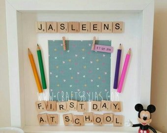 Personalised Scrabble frame- First day at school - special moment- special day- special memory - first day at nursery - First Birthday