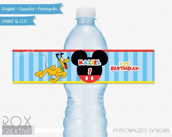 Mickey and Pluto Birthday Water Labels, Mickey Mouse and Pluto Printable Labels, Digital - Customized Il_570xn