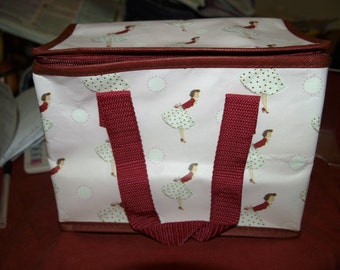 Pink Vintage Lady 1950's Foil Insulated Lunch Bag