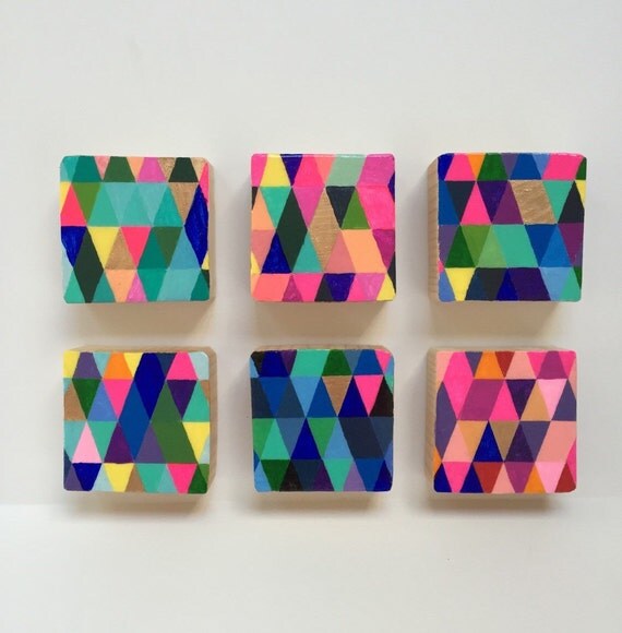 Original Painted Wood Block Wall Art Abstract Painting Modern