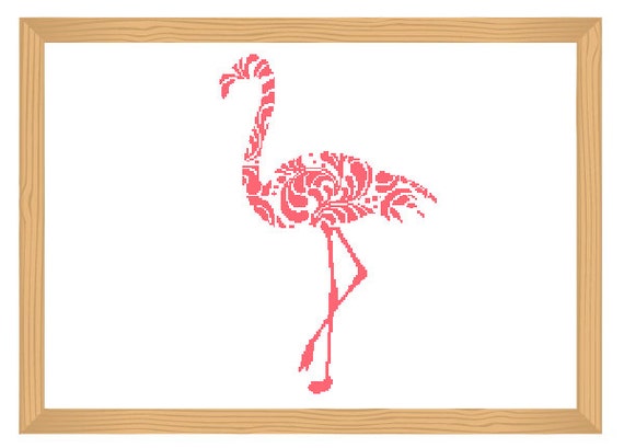 flamingo cross stitch pattern, ornamental, silhouette pattern, flamingo, bird pattern, abstract, bird, modern cross stitch, pdf pattern