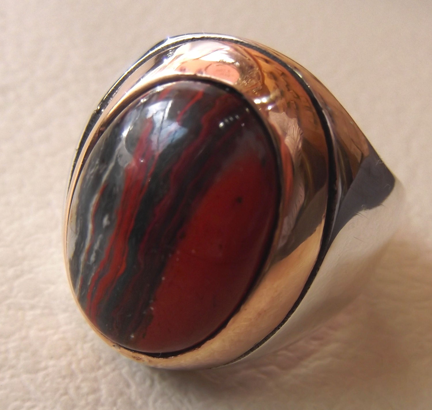 snake skin jasper stone natural gem sterling silver 925 ring