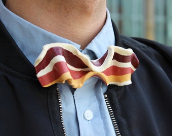 Bacon Bow Tie Bowtie Men Gentleman Food Jewelry Accessories Suit Style Fun Food Design Designer Rommydebommy Cute Stripes Art Creative Meat