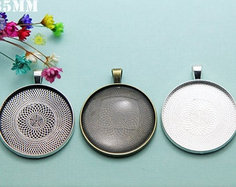 35mm Round Pendant Tray Blanks-Bezel Setting-35mm Round Blank Bezel Cabochon Setting-Round Bezel Blanks-4 Color-Choose Qty