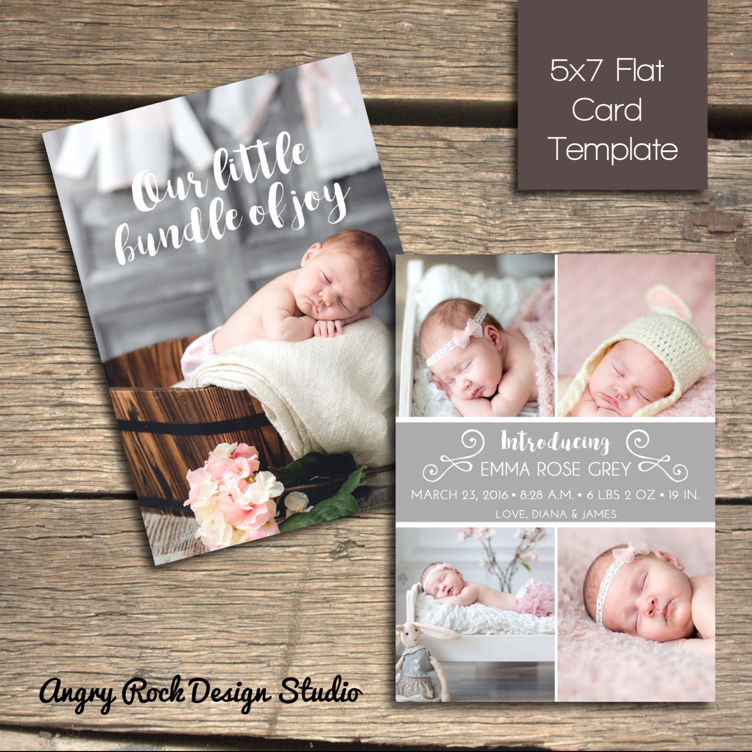 INSTANT DOWNLOAD Birth Announcement 5x7 Template