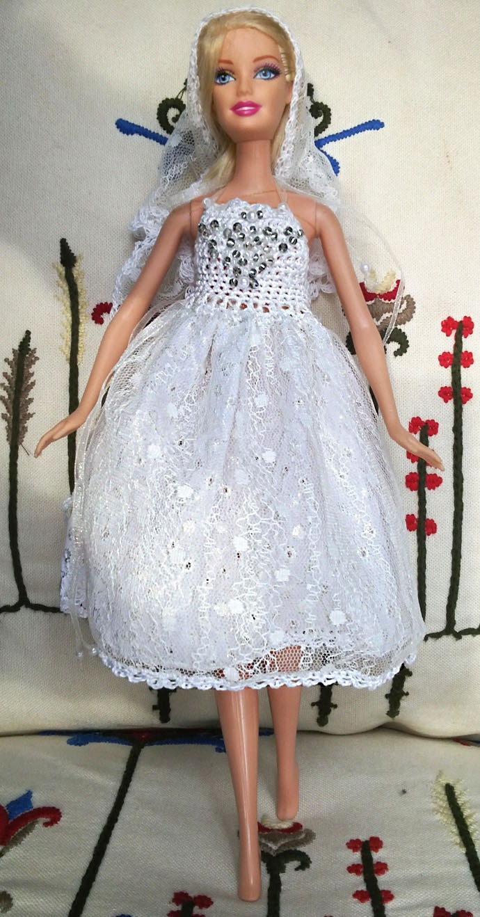 BARBIE white tulle DRESS and WRAP ooak