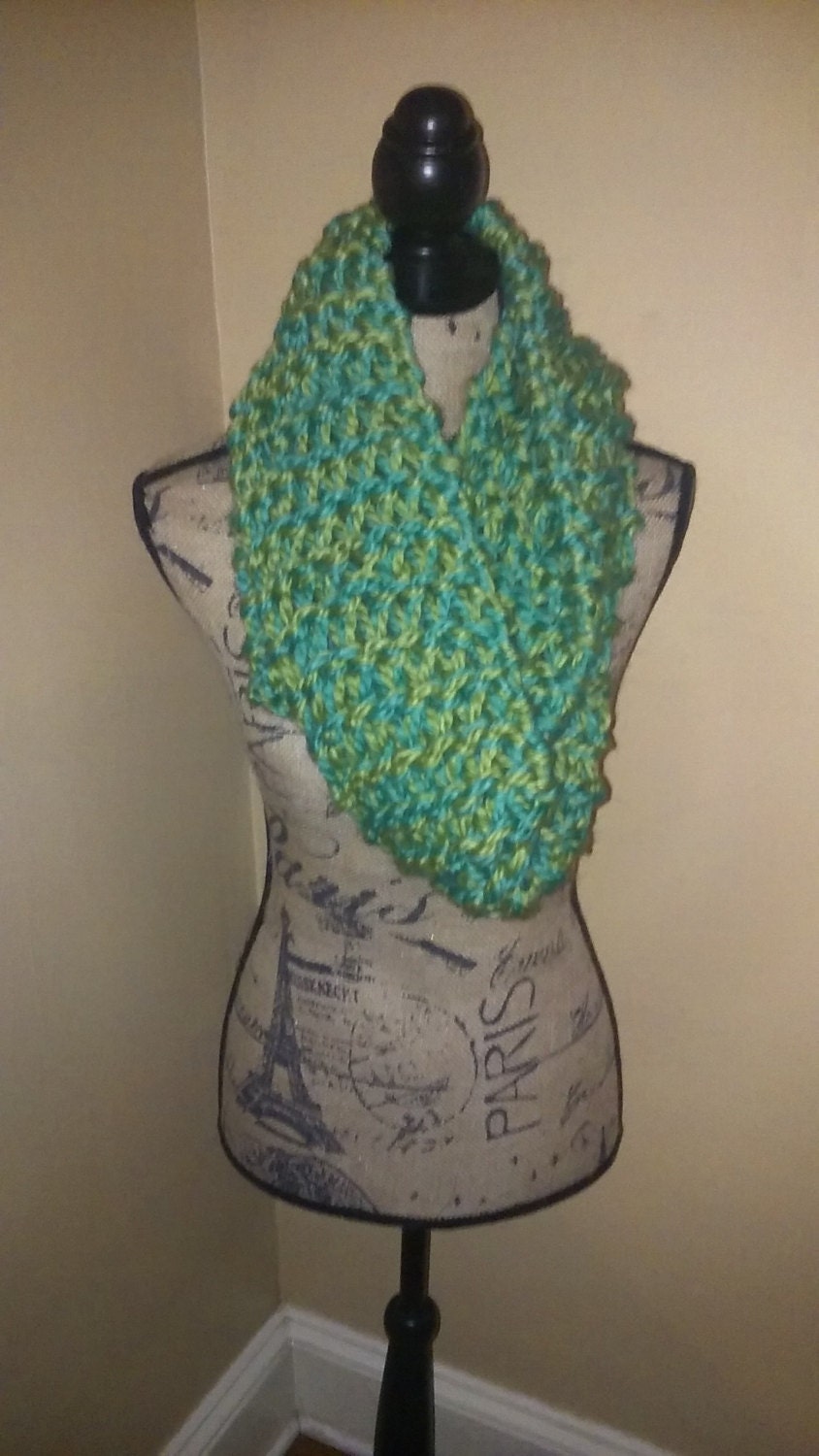Infinity Scarf Loom Knit Handmade Ocean Green