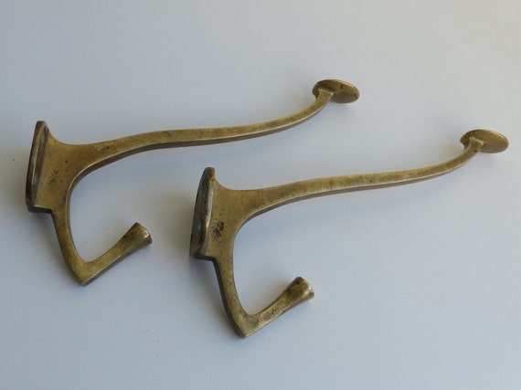 Antique brass wall hangers / Art Deco Coat Hooks / Vintage