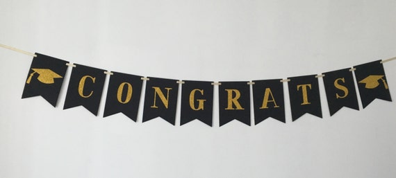 Black and Gold Congrats graduation banner graduation party