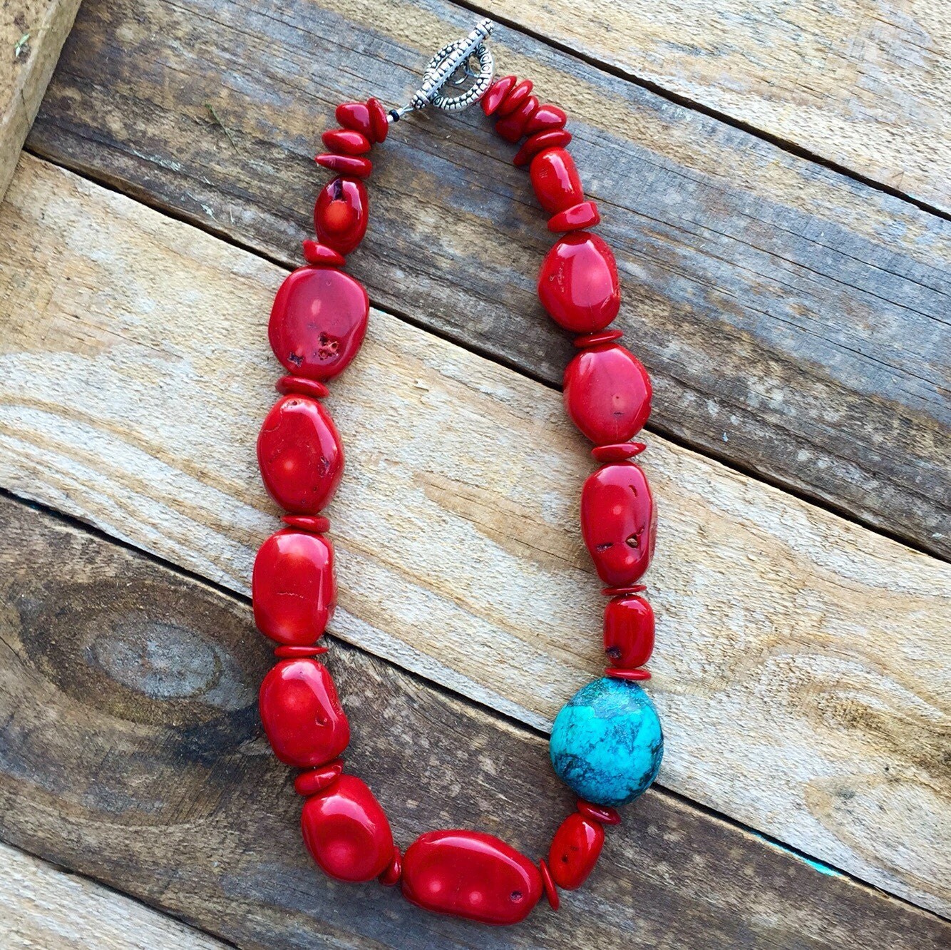 Red and Turquoise Reversible Necklace