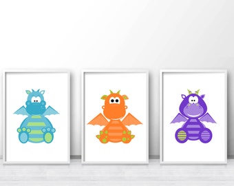 Kids prints, Boys Room Art, Kids Wall Art Prints, Boy Nursery Art, Dragon Nursery Wall Art, Nursery Set, Printable Wall Art Set Of 3 Prints