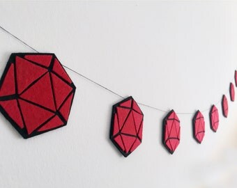 Dice felt garland D20 critical role fail or hit Tabletop decor DnD geek RPG roleplay game Pathfinder Shadowrun