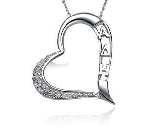 Alpha Delta Eta Lavalier, Embedded Heart Design, Sterling Silver (ADE-P004)