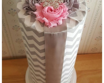Baby headband holder, headband holder, headband storage, gray and white chevron headband organizer, shower gift, baby girl, room accessory