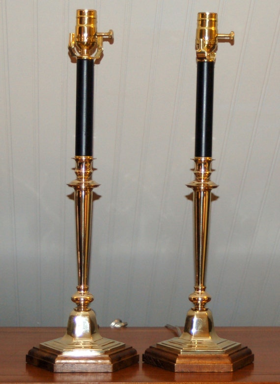 Pair ETHAN ALLEN Brass Candlestick LAMPS Candle Holders