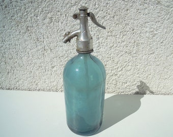 Vintage Light Blue Seltzer Bottle, Romanian Seltzer Bottle, Blue pattern Seltzer Bottle
