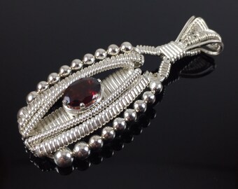 Almandine Garnet Wire Wrapped Pendant Argentium Silver Wire Wrapped Jewelry