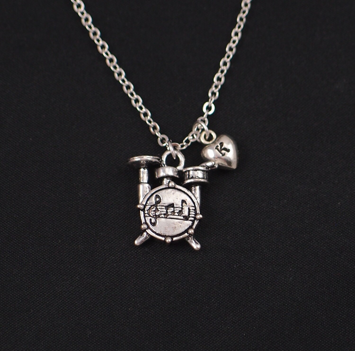 drum set necklace sterling silver filled initial necklace
