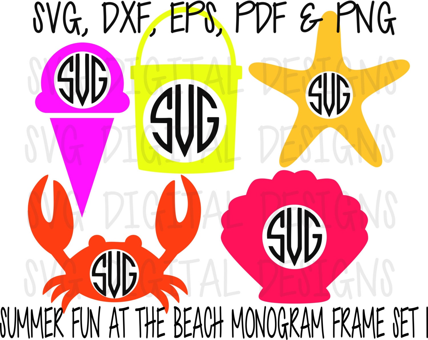 Download Summer SVG Beach Monogram Frame set Electronic Clipart