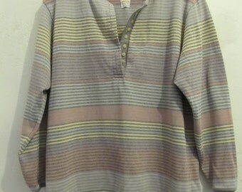 C0UPON C0DE SaLE!!Marked Down 25%@@A Women's,Vintage 80's Striped HENLEY Top By JANTZEN.M