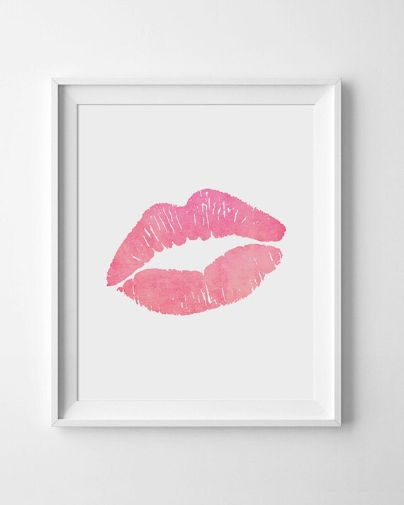 Pink Lips Lip Print Lips Wall Art Kiss Print Pink by KhioneDesign