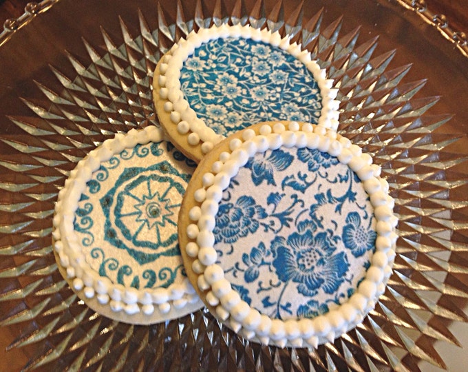 Edible Blue and White Delft China Pattern Cupcake, Cookie & Oreo Toppers - Wafer Paper or Frosting Sheet