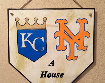 Kansas city home plate sign, mets home plate sign, house divided sign, house divided home plate sign, baseball sign, gift for him