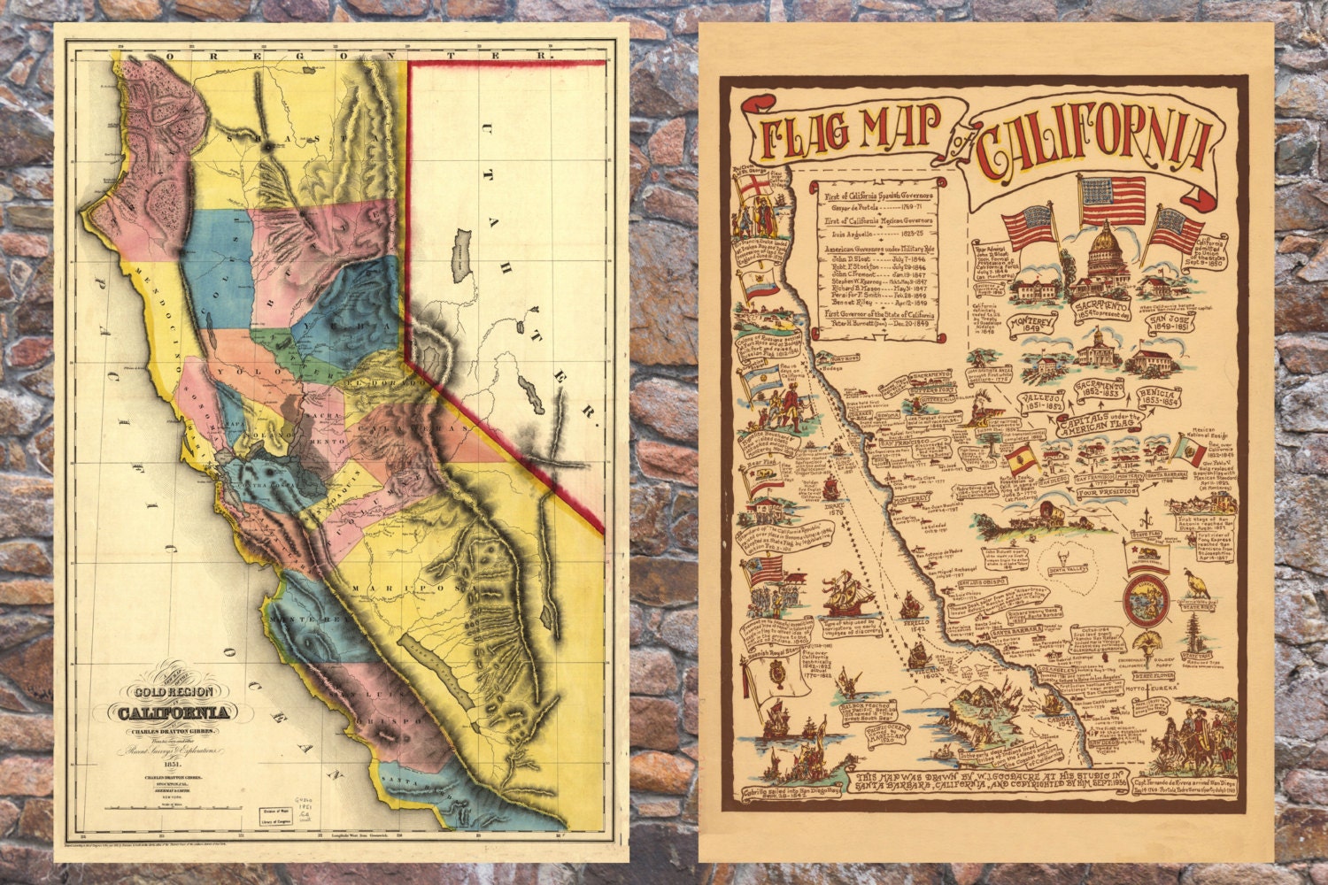 California History 49ers Gold Rush Map by PrintablePatent on Etsy