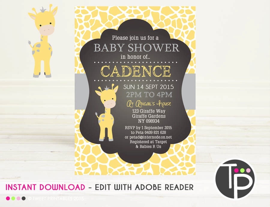 GIRAFFE Baby Shower Invitation INSTANT Download GIRAFFE