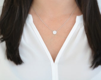 Pave disc necklace. Silver disc necklace. CZ disc necklace. Pave zircon silver disc necklace. Disc necklace. Elegant necklace.