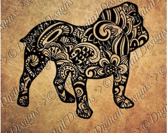 Zentangle Bulldog SVG, dxf, fcm, eps, ai, png cut file for Silhouette, Cricut, Scan N Cut. Doodle Bulldog SVG Bulldog cut file