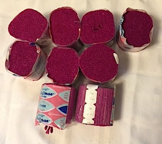 Bernat CRAFTSMAN Latch Hook Rug Yarn WOOL Lot of 9 CERISE