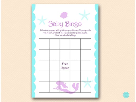 baby gift item bingo cards baby bingo Mermaid Baby Shower