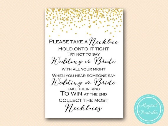 Don't say wedding Bride Take a necklace game by MagicalPrintable