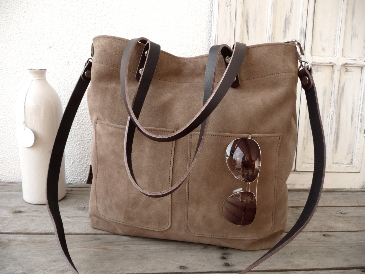Suede Leather tote large suede leather tote laptop suede