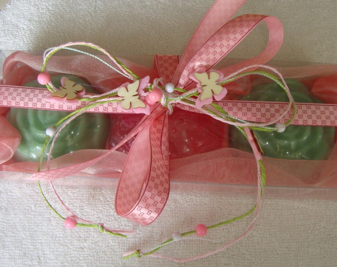 Pink Green Beauty Gift Set, Handmade Soap Gift Pack, Luxury Glycerin Scented Soaps, Artisan Summer Gift, Graduation Gift, Floral Party Gift