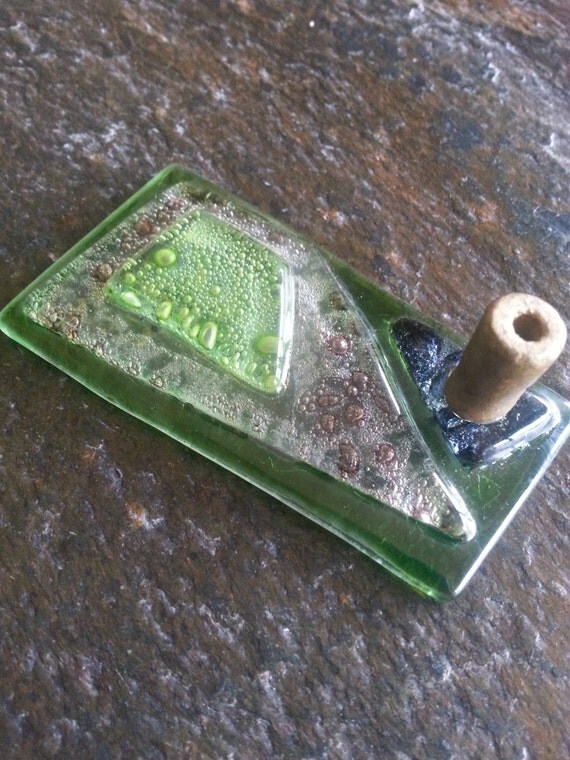 Incense stick Burner Holder Fused Glass Art Handmade Green