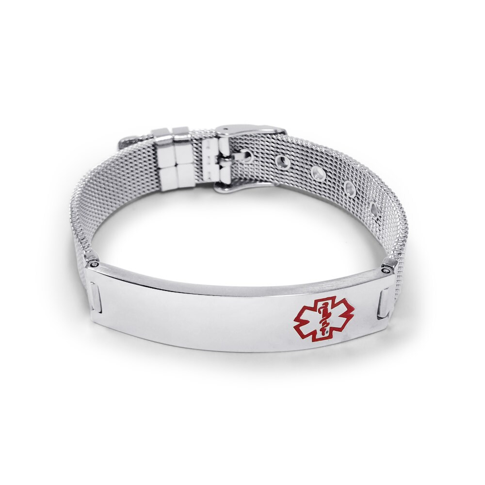 Stainless Steel Belt Buckle Medical ID Bracelet with Red