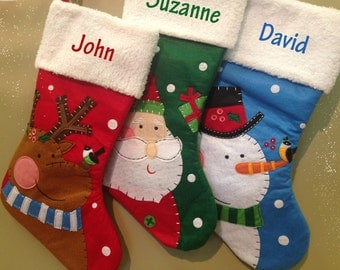 Christmas Stocking Personalized Embroidered Name Santa Snowman Reindeer