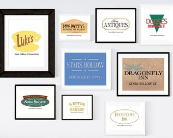 Gilmore Girls Prints, Stars Hollow Town Signs, Set of 9, 3 Sizes Included Printable Wall Art INSTANT DOWNLOAD, Gilmore Girls Poster
