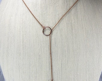 Lariat necklace, copper necklace, long necklace, copper ball necklace