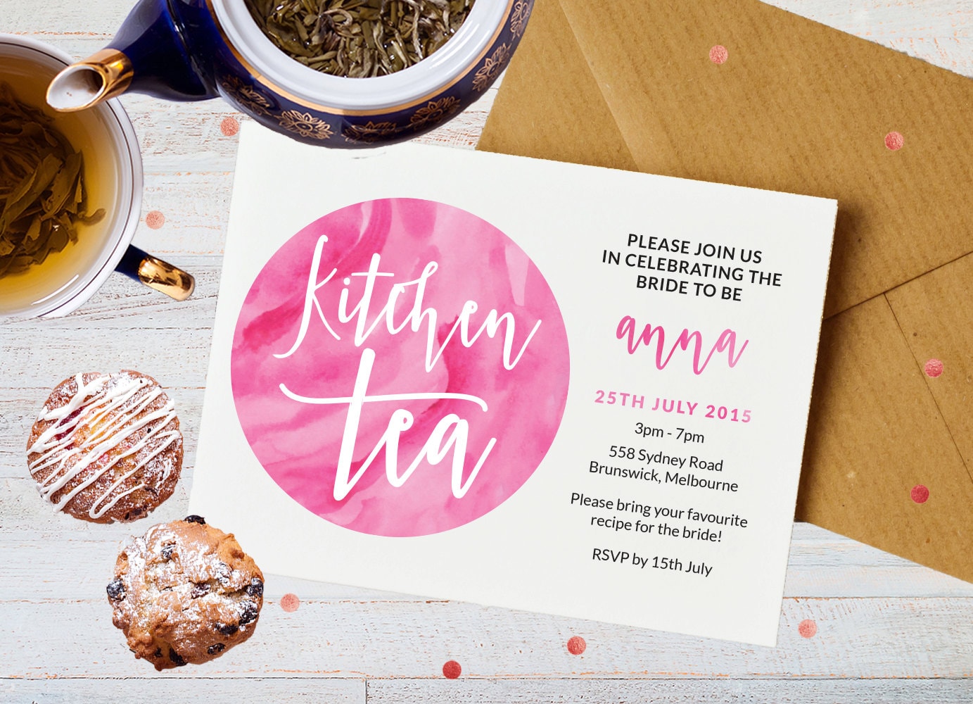 Kitchen Tea Invitation, Printable bridal shower invitation, Kitchen tea invites, Hens party invitation, Bridal tea invitation