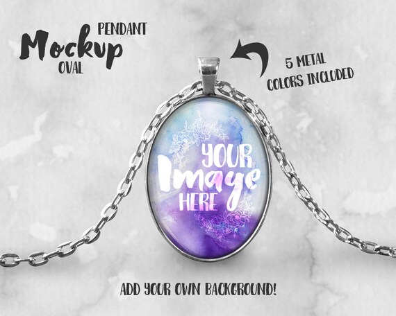 Download Oval Pendant Mockup Template with Rolo Chain Jewelry
