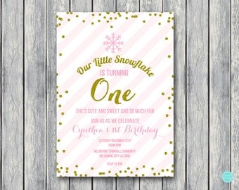 Winter Onederland invitation, Winter Invitations, First birthday party Invitation, Birthday girl, Gold SN464