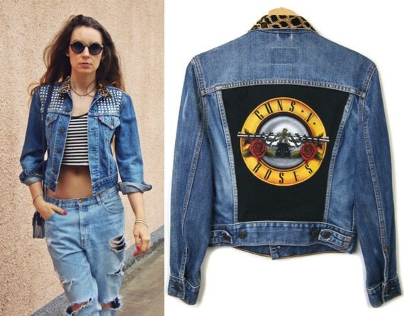  GUNS  N  ROSES  JACKET blue levis  jeans studded denim by DSMjeans