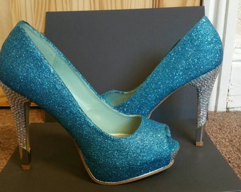 Unique blue glitter heels related items | Etsy