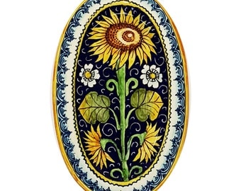 Italian Ceramic Art Pottery Tray Plate Sunflower Blu Hand Painted Made in ITALY Tuscany