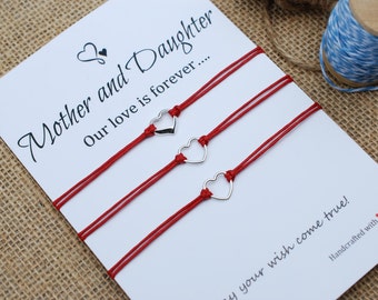 Mother Daughter Bracelets Sterling Silver Heart Charm Love Forever Card Inspirational Gift Wishing Bracelet Mother Daughter Sterling Silver